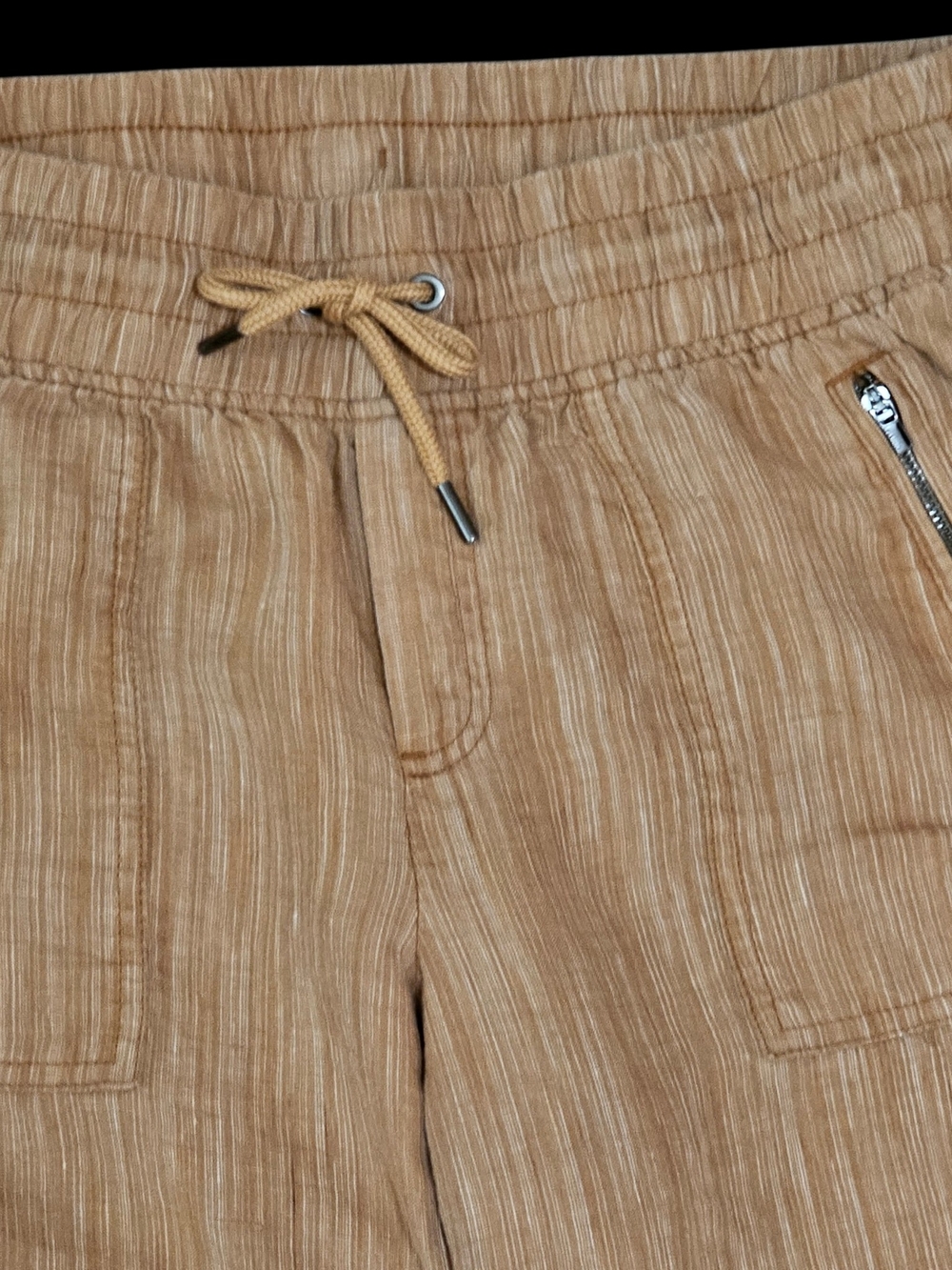 Athleta Cabo Linen Textured Wide Leg Pants Size 10 Brown Striped Drawstring 6576 - Picture 3 of 13